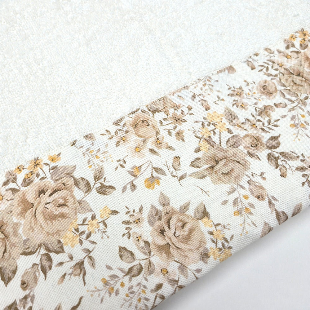 Set Asciugamani 1+1 (Viso + Ospite) con Balza Stampata - Roses (Beige)