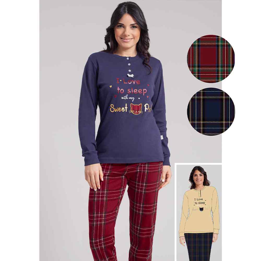 Pigiama Donna Invernale in Caldo Cotone IRGE - M1920 (Blu)