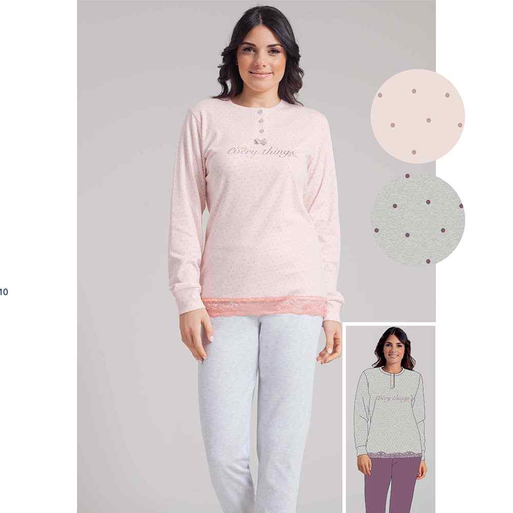 Pigiama Donna Invernale in Caldo Cotone IRGE - M1921 (Rosa)
