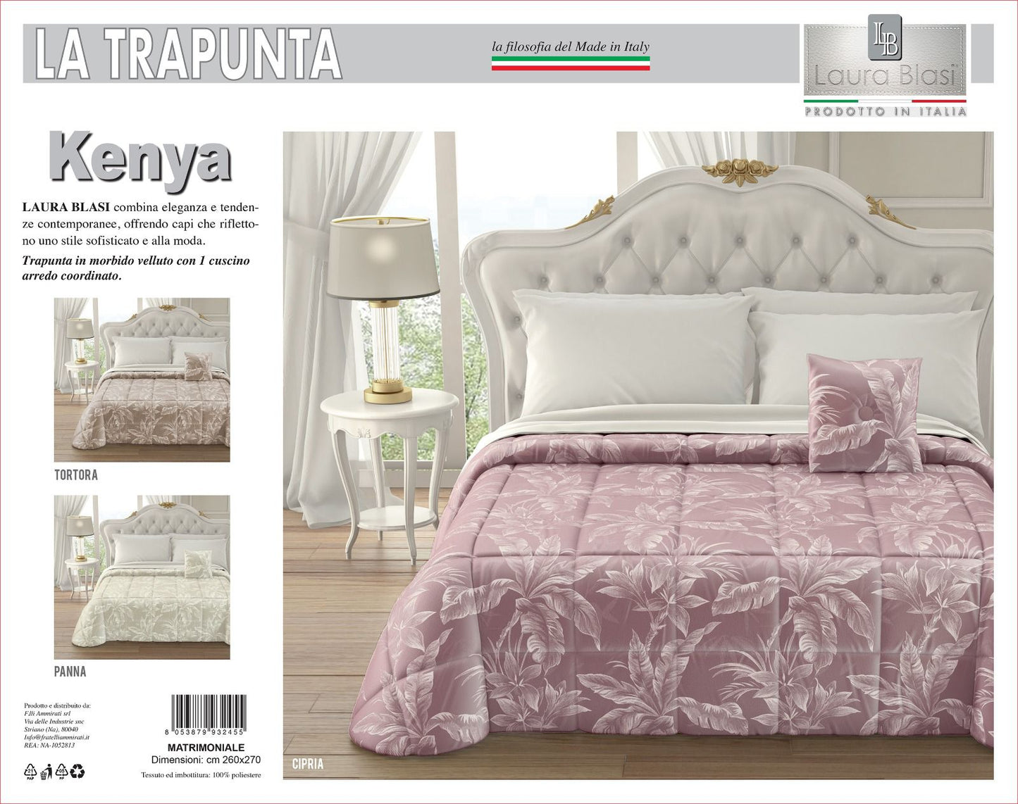 Trapunta Invernale in Velluto Jacquard di Laura Blasi - Kenya (Cipria)