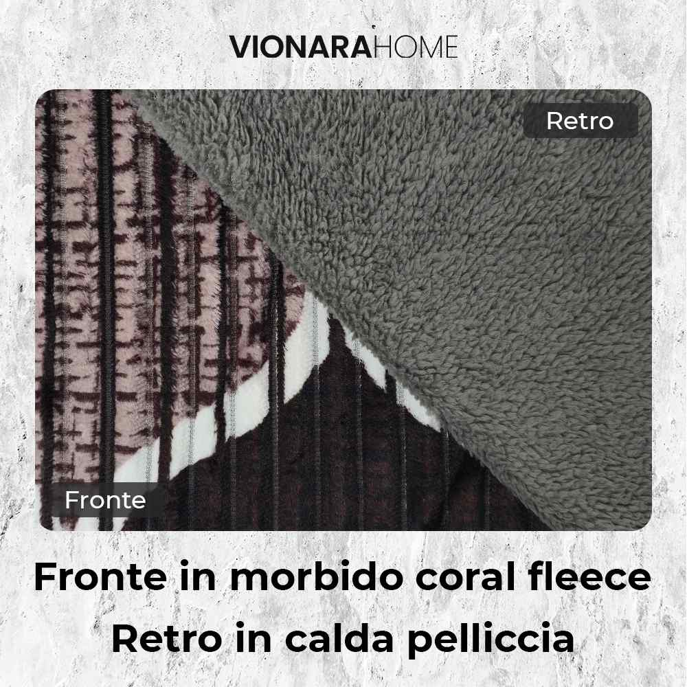 Plaid in morbido coral fleece con retro in pelliccia, 200x210cm - PL103