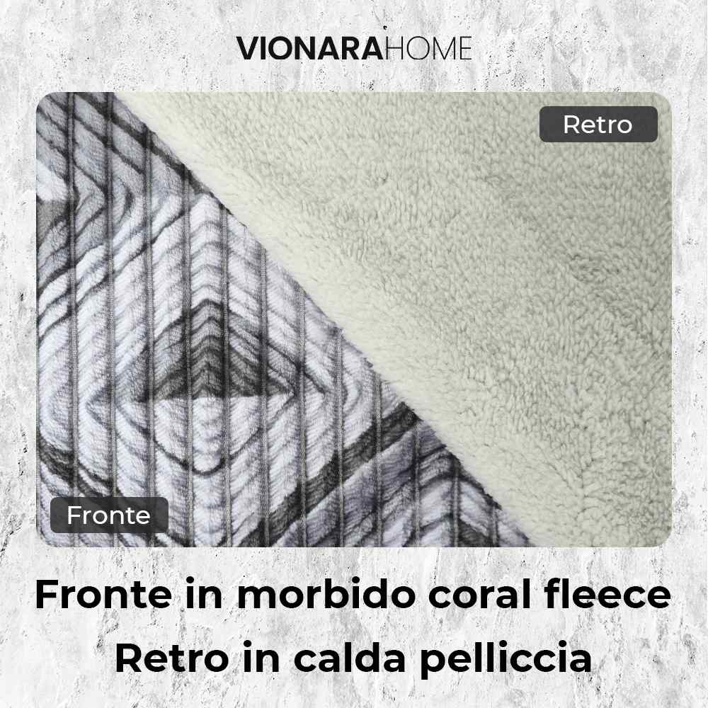 Plaid in morbido coral fleece con retro in pelliccia, 200x210cm - PL108
