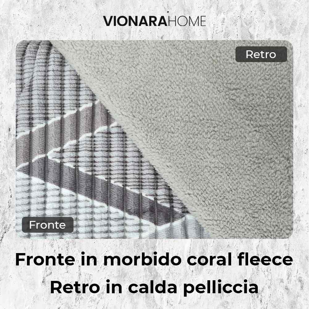 Plaid in morbido coral fleece con retro in pelliccia, 200x210cm - PL106