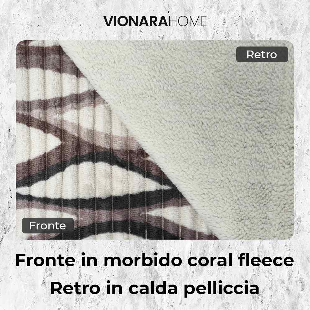 Plaid in morbido coral fleece con retro in pelliccia, 200x210cm - PL101