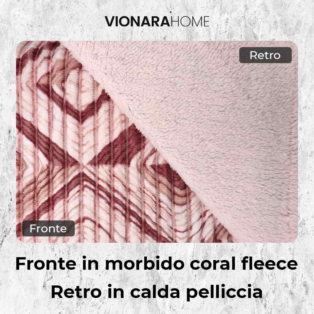 Plaid in morbido coral fleece con retro in pelliccia, 200x210cm - PL109