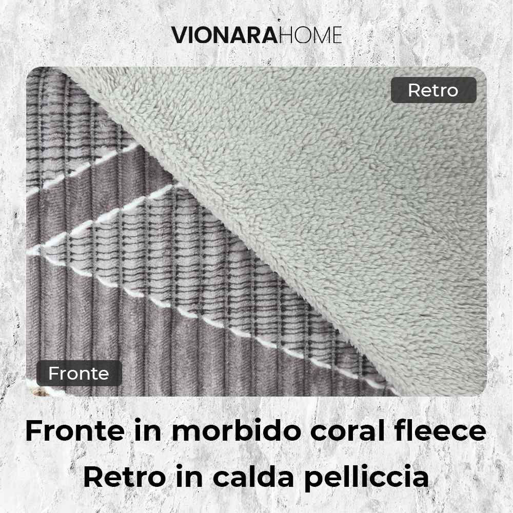 Plaid in morbido coral fleece con retro in pelliccia, 200x210cm - PL105