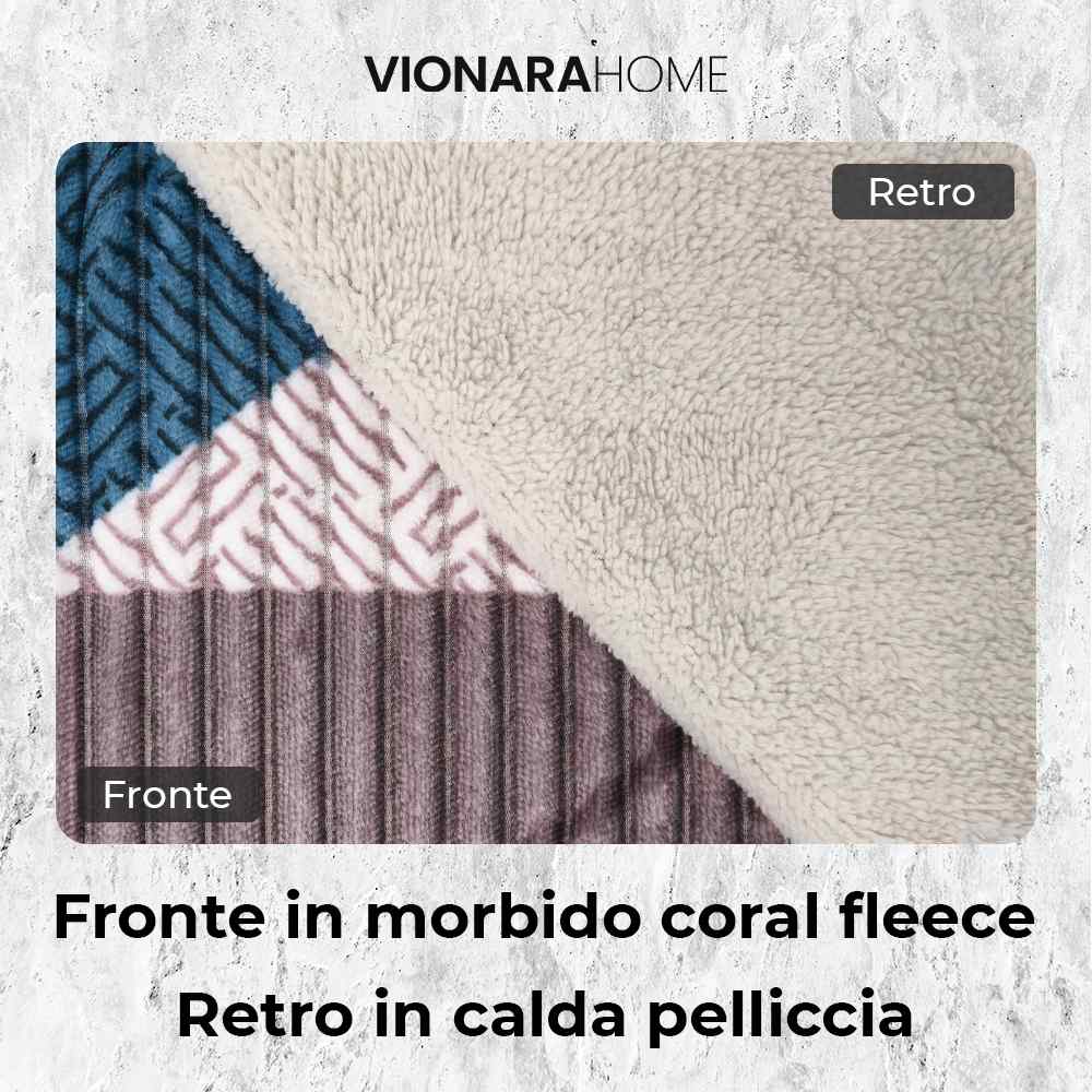 Plaid in morbido coral fleece con retro in pelliccia, 200x210cm - PL107