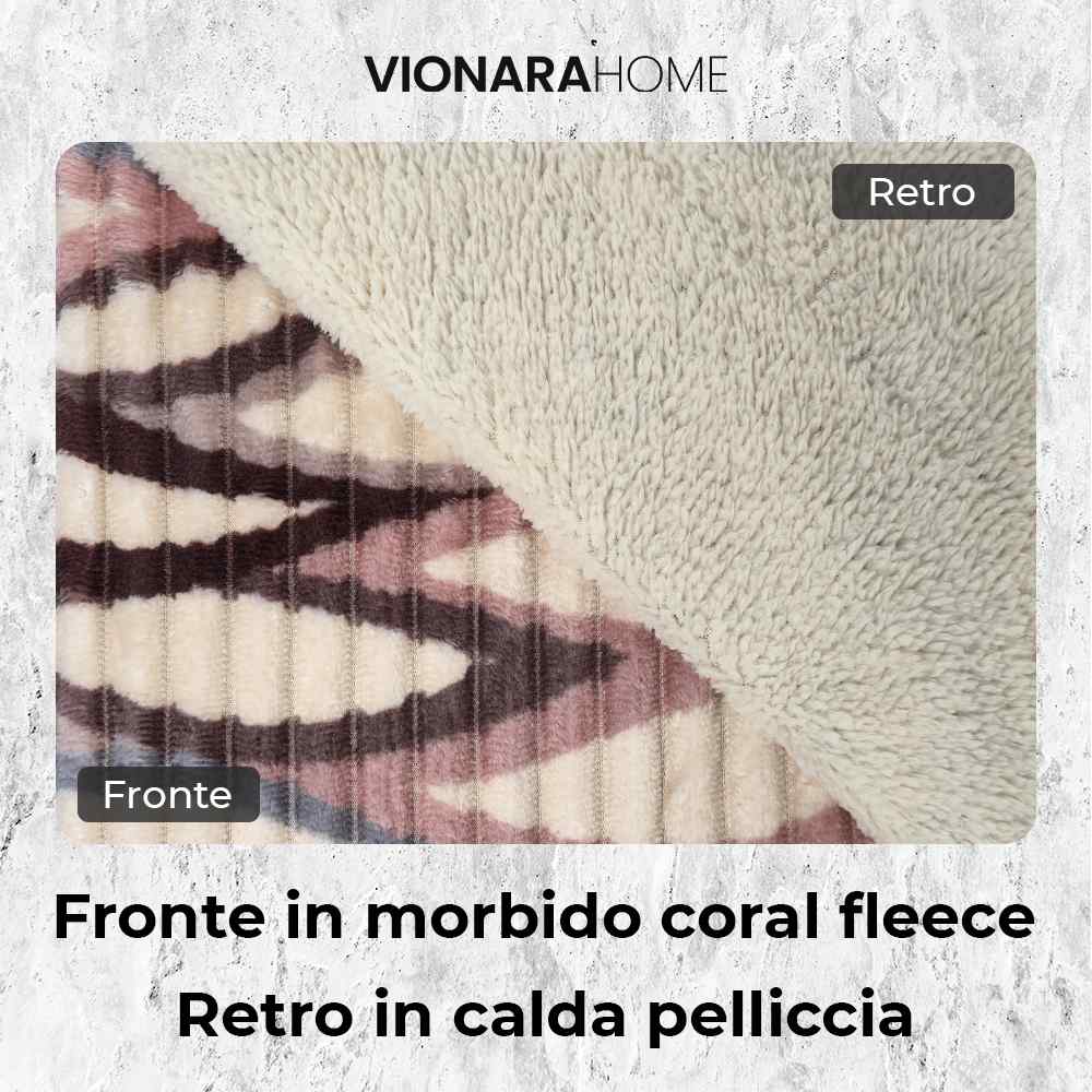 Plaid in morbido coral fleece con retro in pelliccia, 200x210cm - PL100