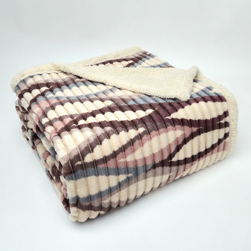 Plaid in morbido coral fleece con retro in pelliccia, 200x210cm - PL100