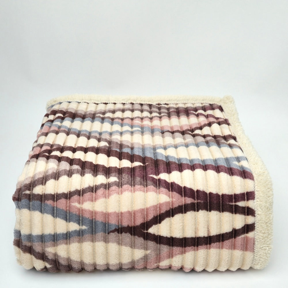 Plaid in morbido coral fleece con retro in pelliccia, 200x210cm - PL100