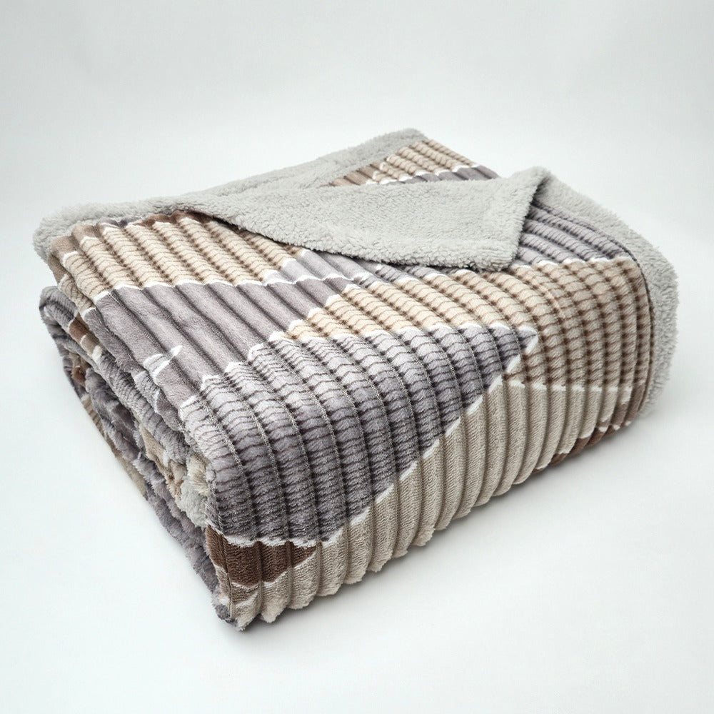 Plaid in morbido coral fleece con retro in pelliccia, 200x210cm - PL105