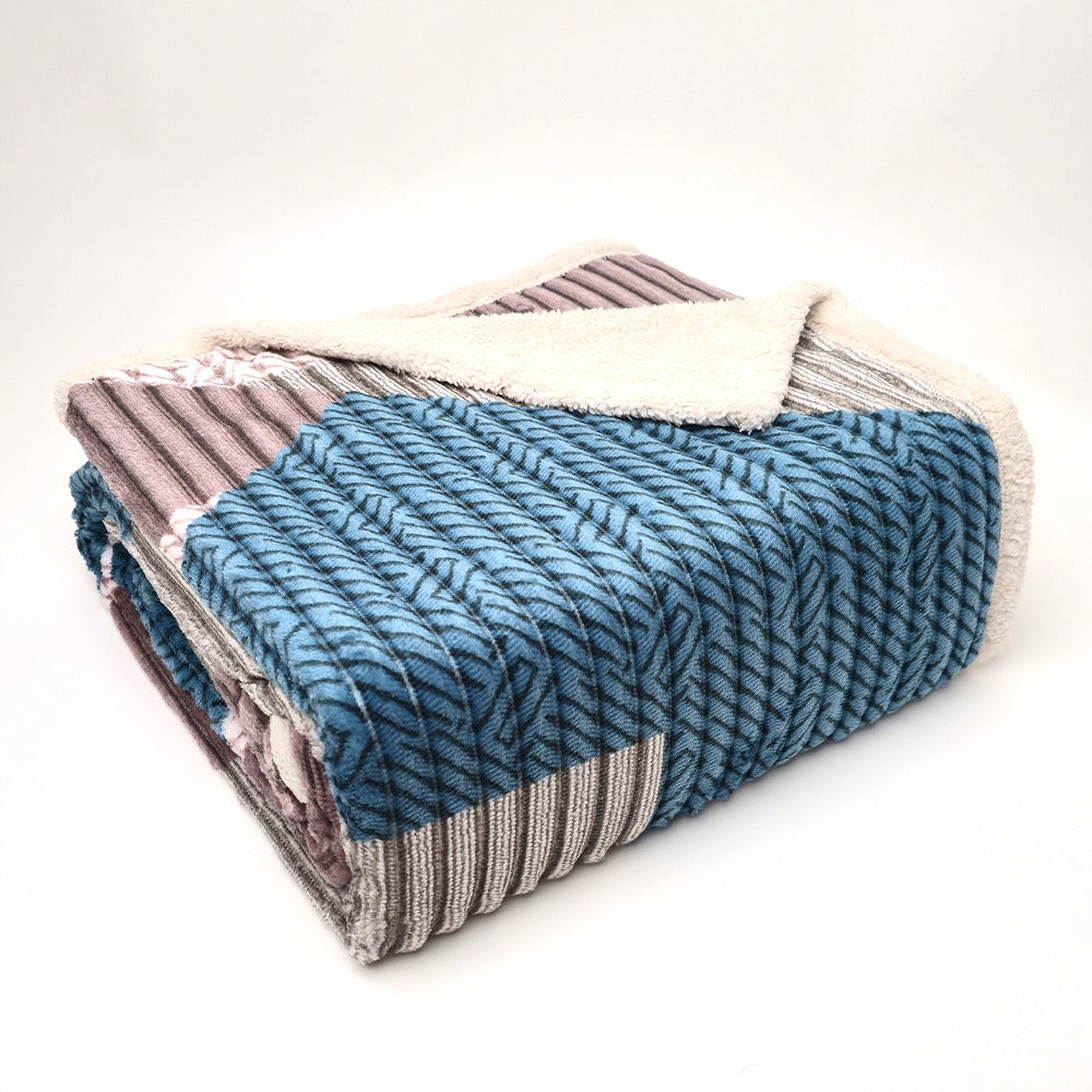 Plaid in morbido coral fleece con retro in pelliccia, 200x210cm - PL107