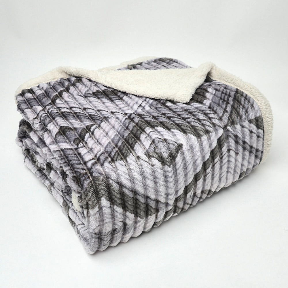 Plaid in morbido coral fleece con retro in pelliccia, 200x210cm - PL108