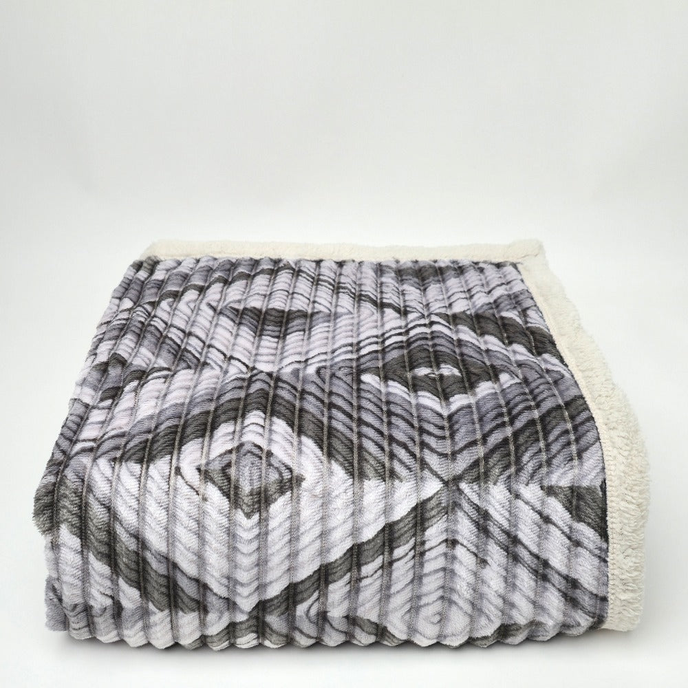 Plaid in morbido coral fleece con retro in pelliccia, 200x210cm - PL108