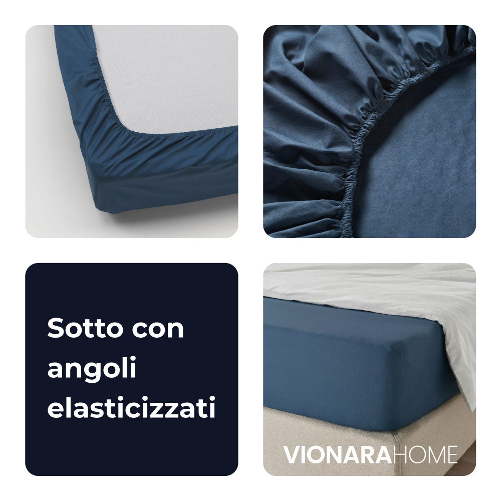 Completo lenzuola in Puro Cotone Matrimoniale - M167 (Azzurro)