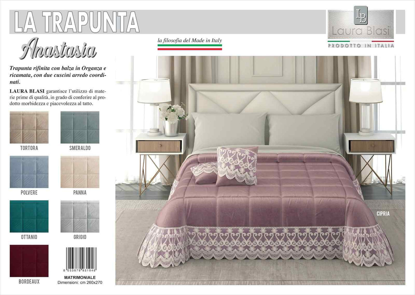 trapunta invernale con pizzo ricamo velluto