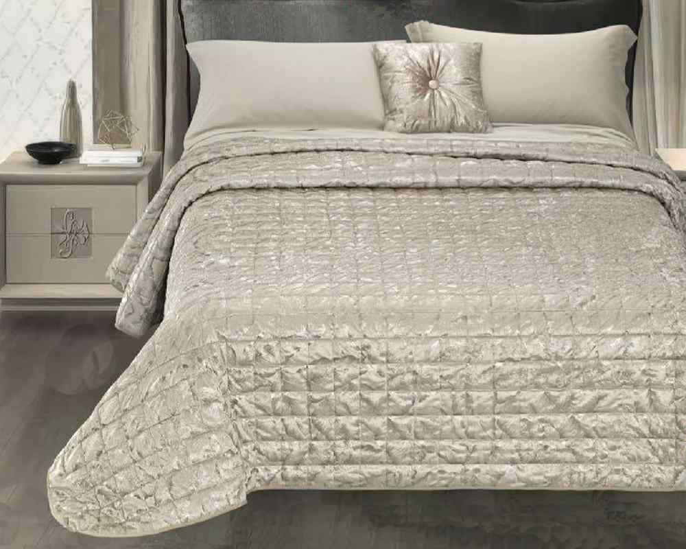 Trapuntino Primaverile in Velluto con Stampa Foil Dorato - Livia (Beige)