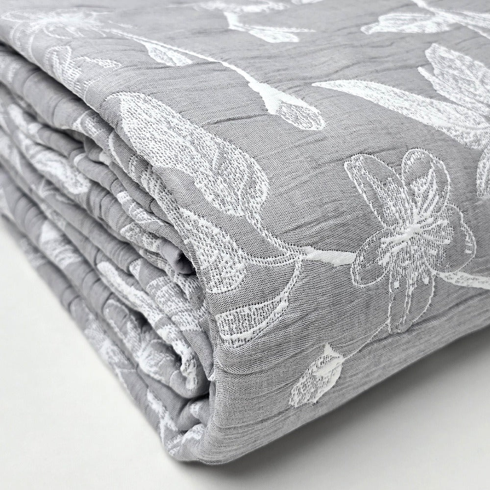 Trapuntino Copriletto Jacquard Double-Face Matrimoniale - Fioralba (Grigio)