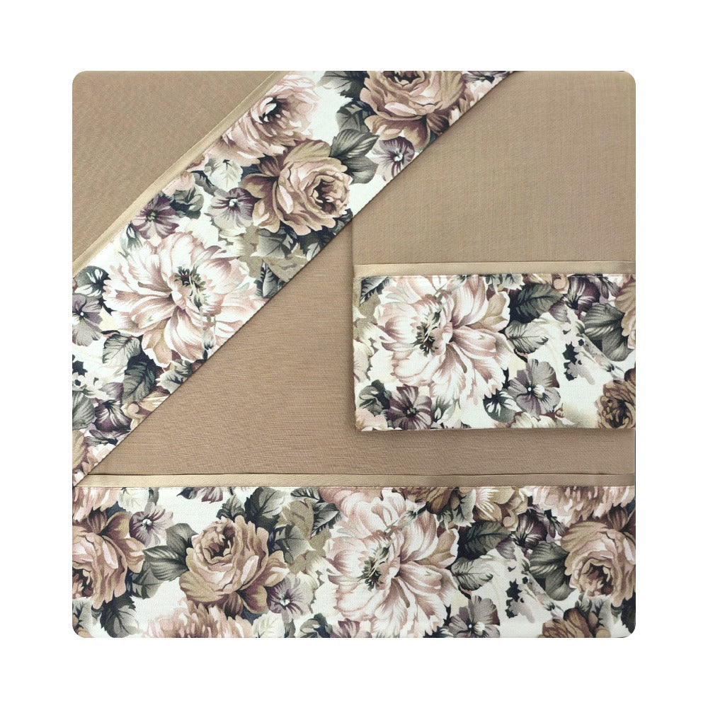 Completo Lenzuola in Puro Cotone con Balza Stampa Digitale - M116 (Tortora)