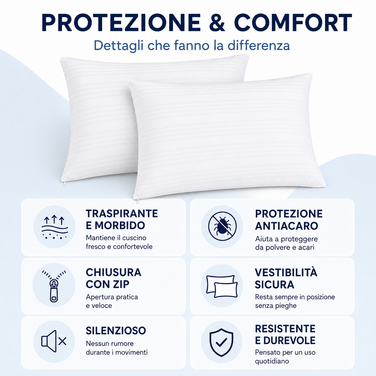 Coppia Federe Copriguanciale in Cotone con ZIP