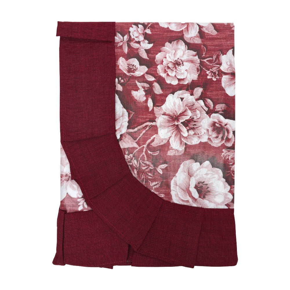 Tovaglia con Volant in Tessuto Cotone Plastificato - Roses (Bordeaux)