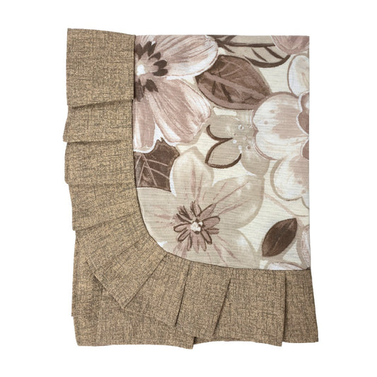 Tovaglia con Volant in Tessuto Cotone Plastificato - Flowers (Beige)