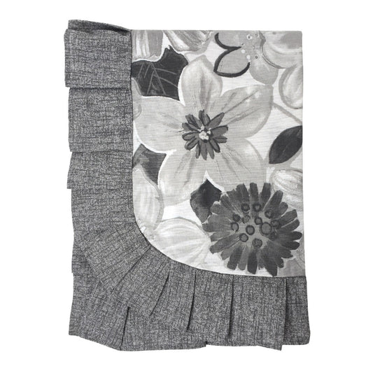Tovaglia con Volant in Tessuto Cotone Plastificato - Flowers (Grigio)