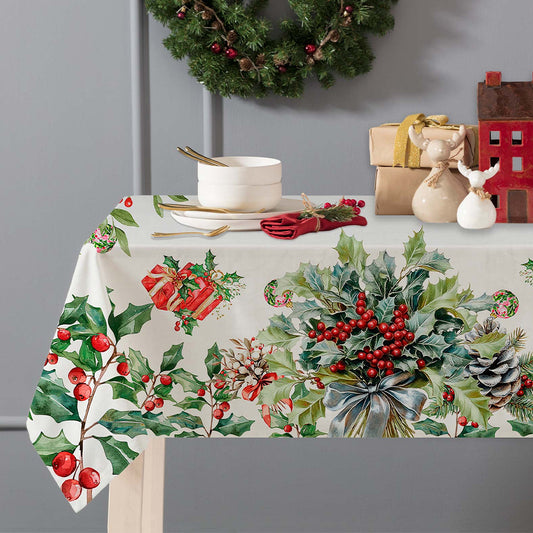 Tovaglia Natalizia in Cotone a Stampa Digitale di Linea Oro - Gifts (Bianco)