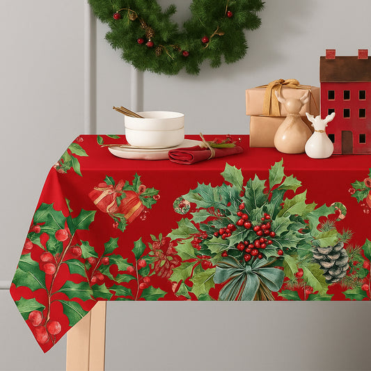 Tovaglia Natalizia in Cotone a Stampa Digitale di Linea Oro - Gifts (Rosso)
