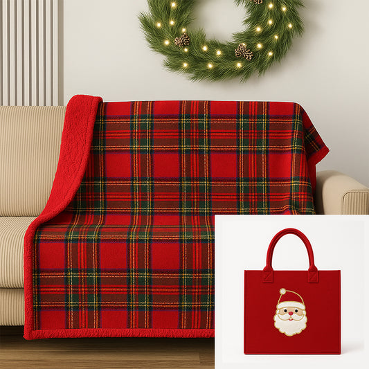 Plaid Natalizio con Borsa, in morbido Flannel e Retro in Sherpa, Idea Regalo