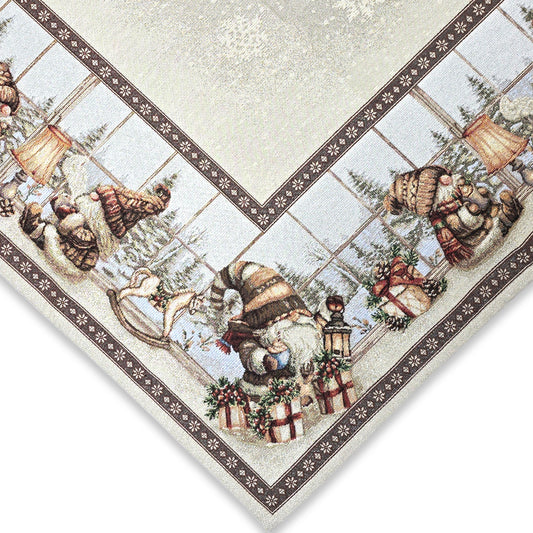 Centrotavola quadrata natalizia in tessuto Gobelin - Gnomo (Marrone)