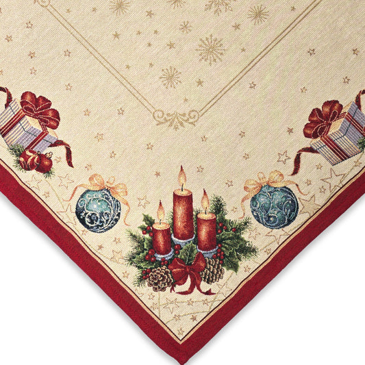 Centrotavola quadrata natalizia in tessuto Gobelin - Candela