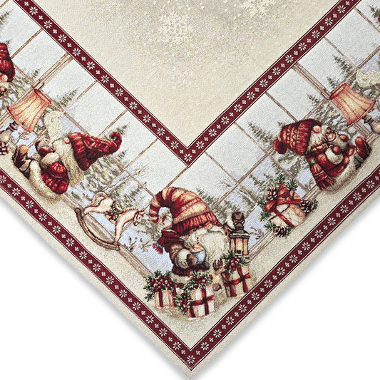 Centrotavola quadrata natalizia in tessuto Gobelin - Gnomo (Rosso)