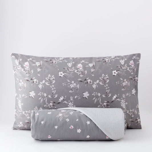 Parure Copripiumino Matrimoniale in 100% Cotone - Eugene (Grigio)
