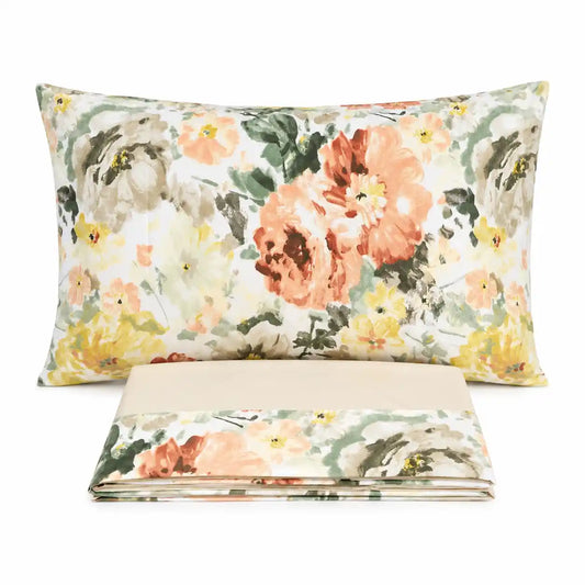 Completo Lenzuola in Cotone con Balza Stampa Digitale - Capri (Beige)