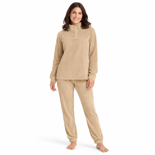 Pigiama Donna Invernale in Caldo e Morbido Coral - P105 (Beige)