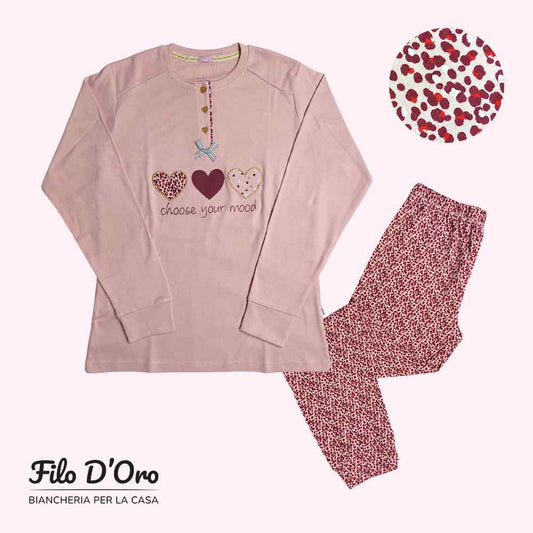Pigiama Donna Invernale in Caldo Cotone IRGE - M1915 (Rosa)