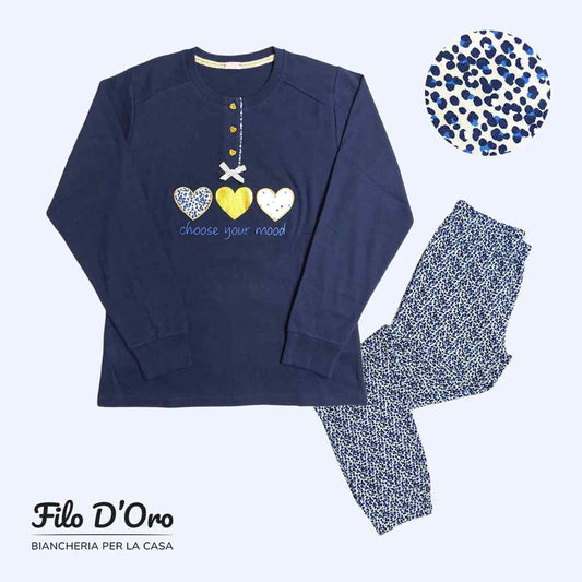 Pigiama Donna Invernale in Caldo Cotone IRGE - M1915 (Blu)