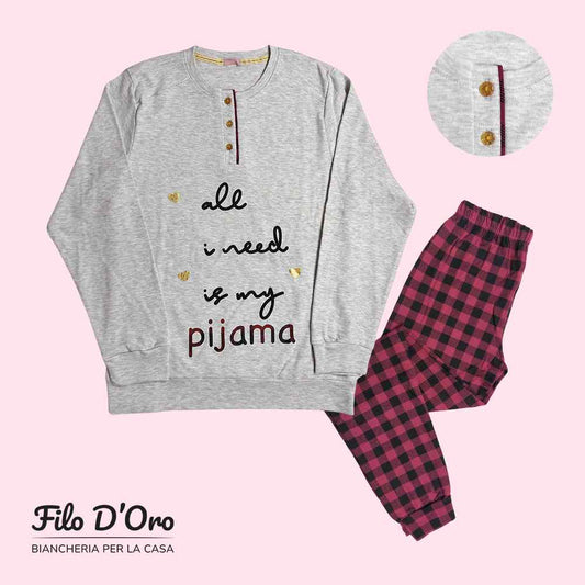 Pigiama Donna Invernale in Caldo Cotone IRGE - M1916 (Grigio)