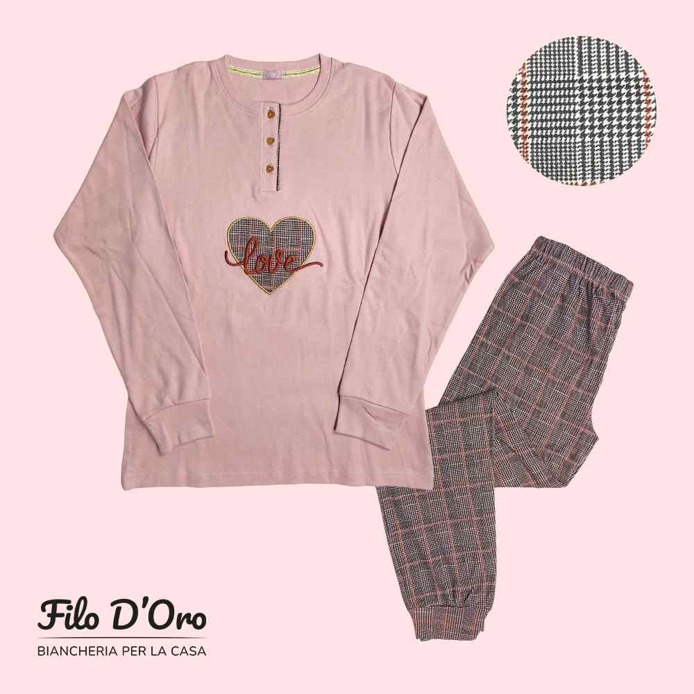 Pigiama Donna Invernale in Caldo Cotone IRGE - M1918 (Rosa)
