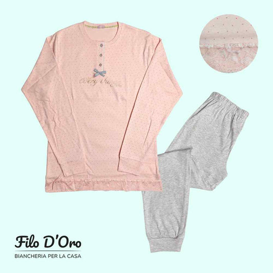 Pigiama Donna Invernale in Caldo Cotone IRGE - M1921 (Rosa)