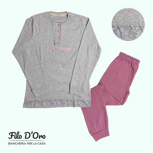 Pigiama Donna Invernale in Caldo Cotone IRGE - M1921 (Grigio)