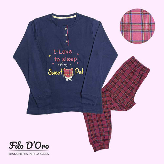 Pigiama Donna Invernale in Caldo Cotone IRGE - M1920 (Blu)
