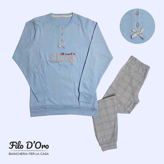 Pigiama Donna Invernale in Caldo Cotone IRGE - M1922 (Celeste)