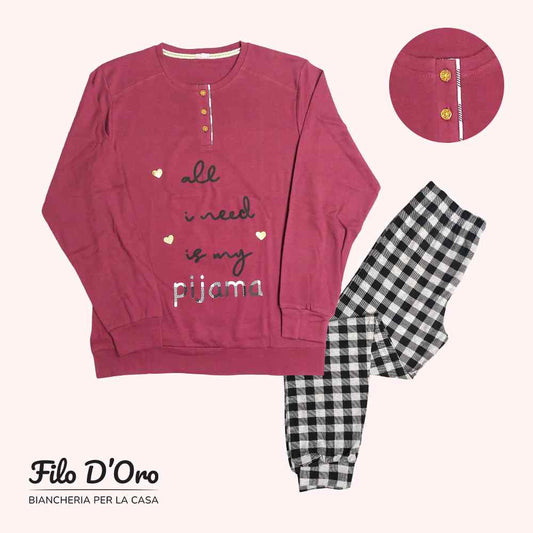 Pigiama Donna Invernale in Caldo Cotone IRGE - M1916 (Bordeaux)