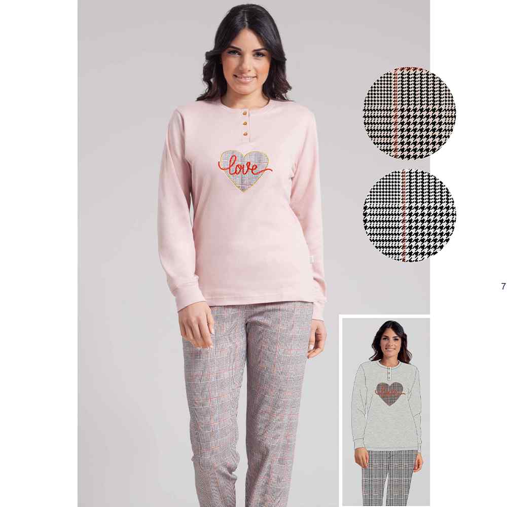 Pigiama Donna Invernale in Caldo Cotone IRGE - M1918 (Rosa)