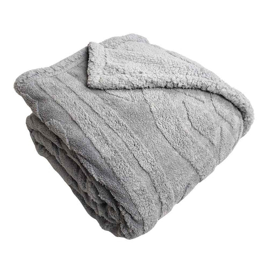 Plaid in Morbido Coral Fleece con Retro in Pelliccia 200x220 cm - Siberia (Grigio)
