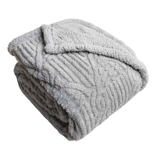 Plaid in Morbido Coral Fleece con Retro in Pelliccia 200x220 cm - Norvegia (Grigio)