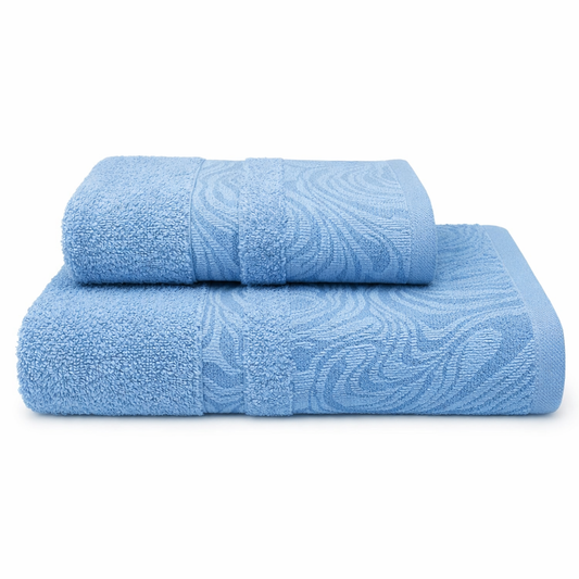 Set Asciugamani 1+1 Waves di Linea Oro - Azzurro