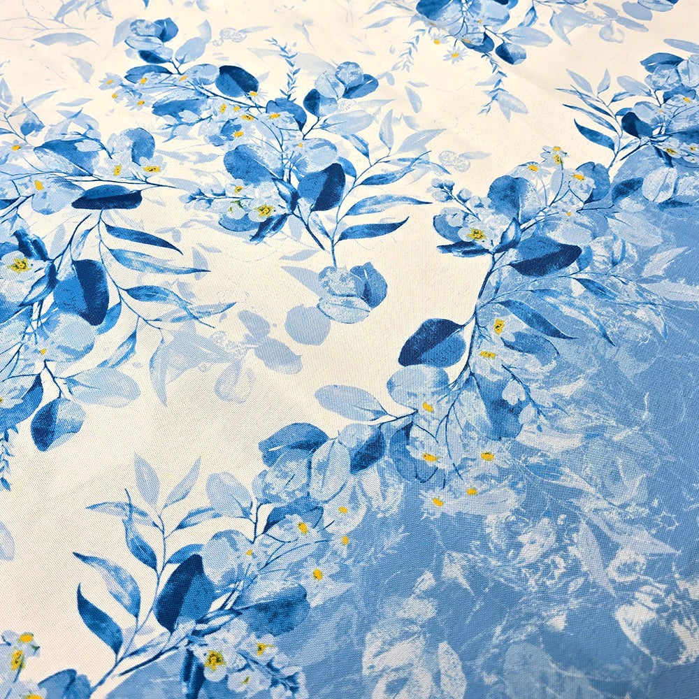 Tovaglia Antimacchia Idrorepellente, No Stiro - Foglia (Azzurro)